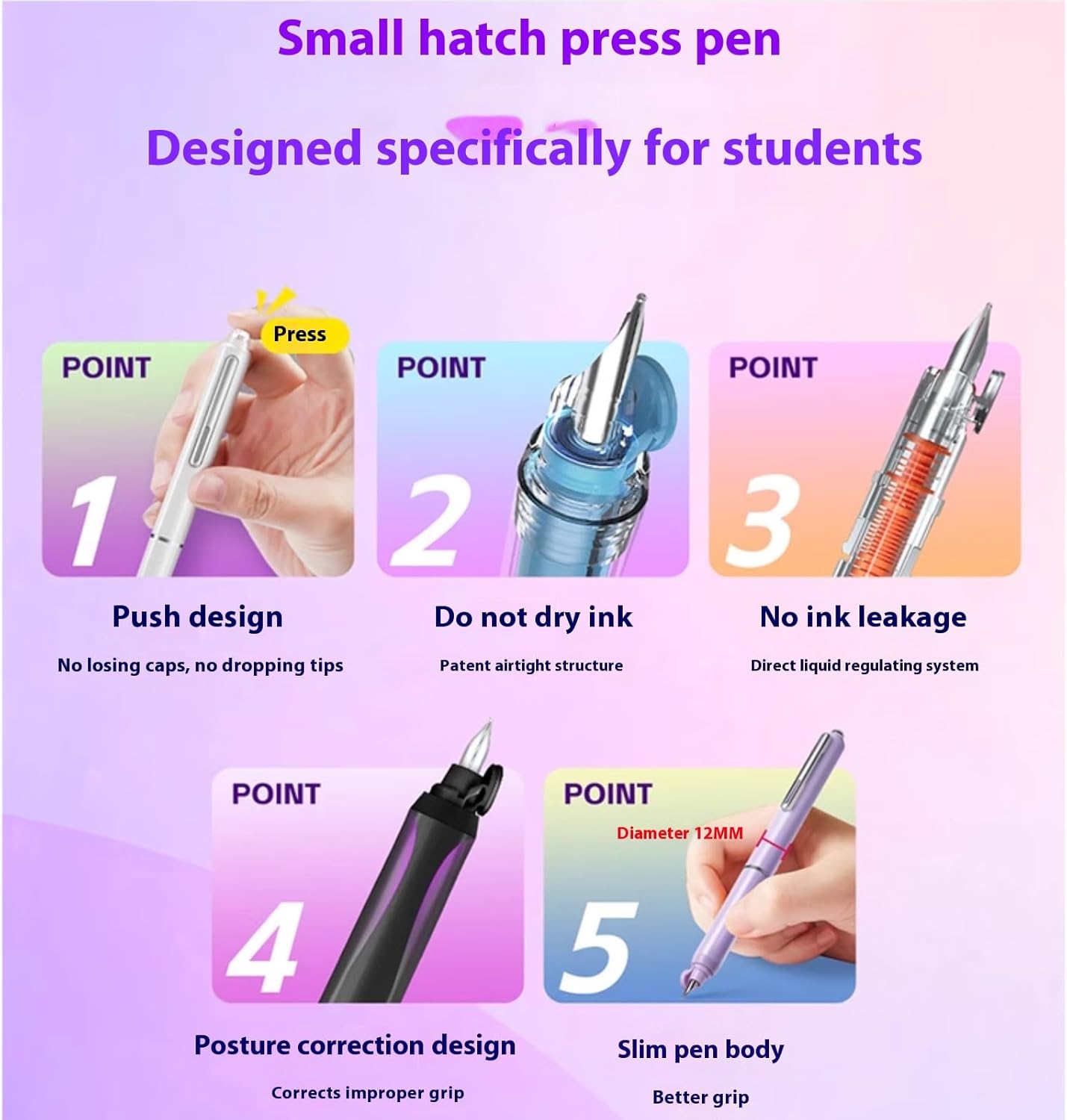 Stylo-Plume Rétractable avec 5 Cartouches Rechargeables – Image 2