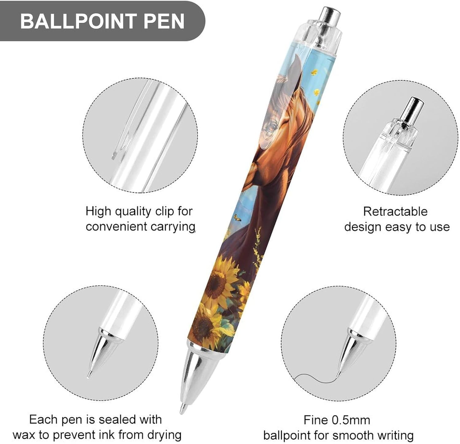 Stylos à bille rétractables 0,5 mm - Cheval & Papillon – Image 3