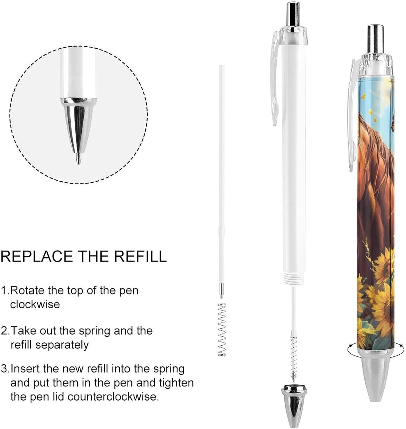 Stylos à bille rétractables 0,5 mm - Cheval & Papillon – Image 4