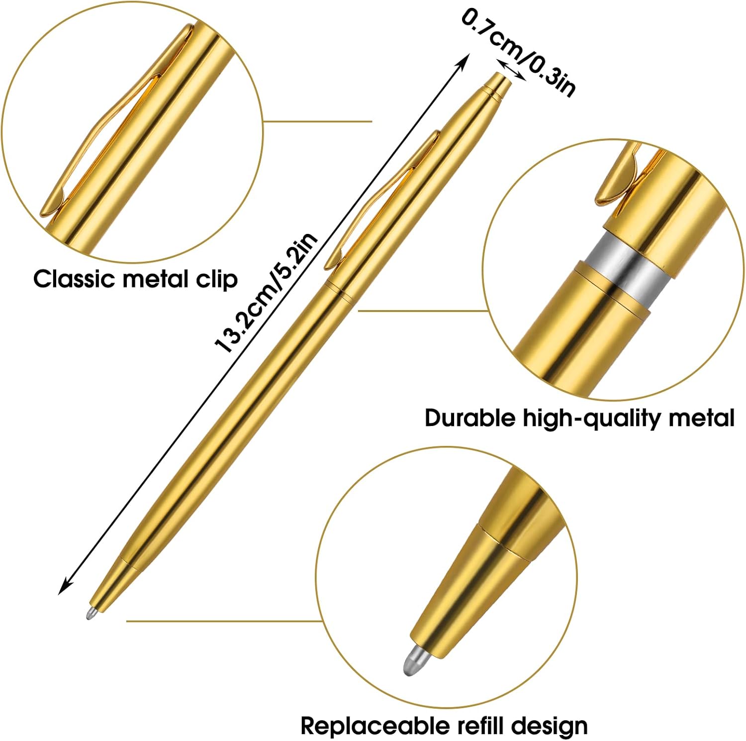 Stylos à Bille Métalliques Dorés - Lot de 3 – Image 3