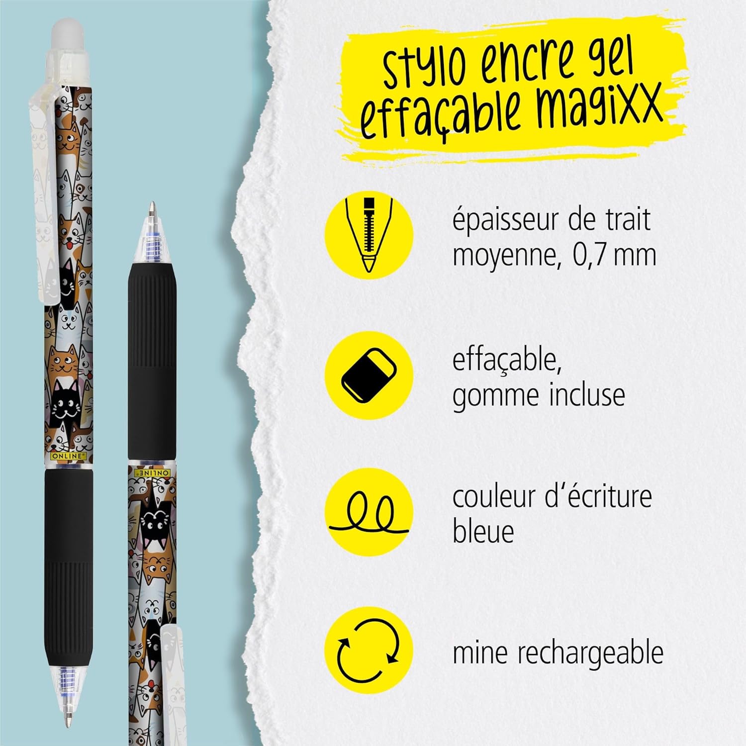 Stylo Gel MagiXX Effaçable - Rechargeable Bleu – Image 2
