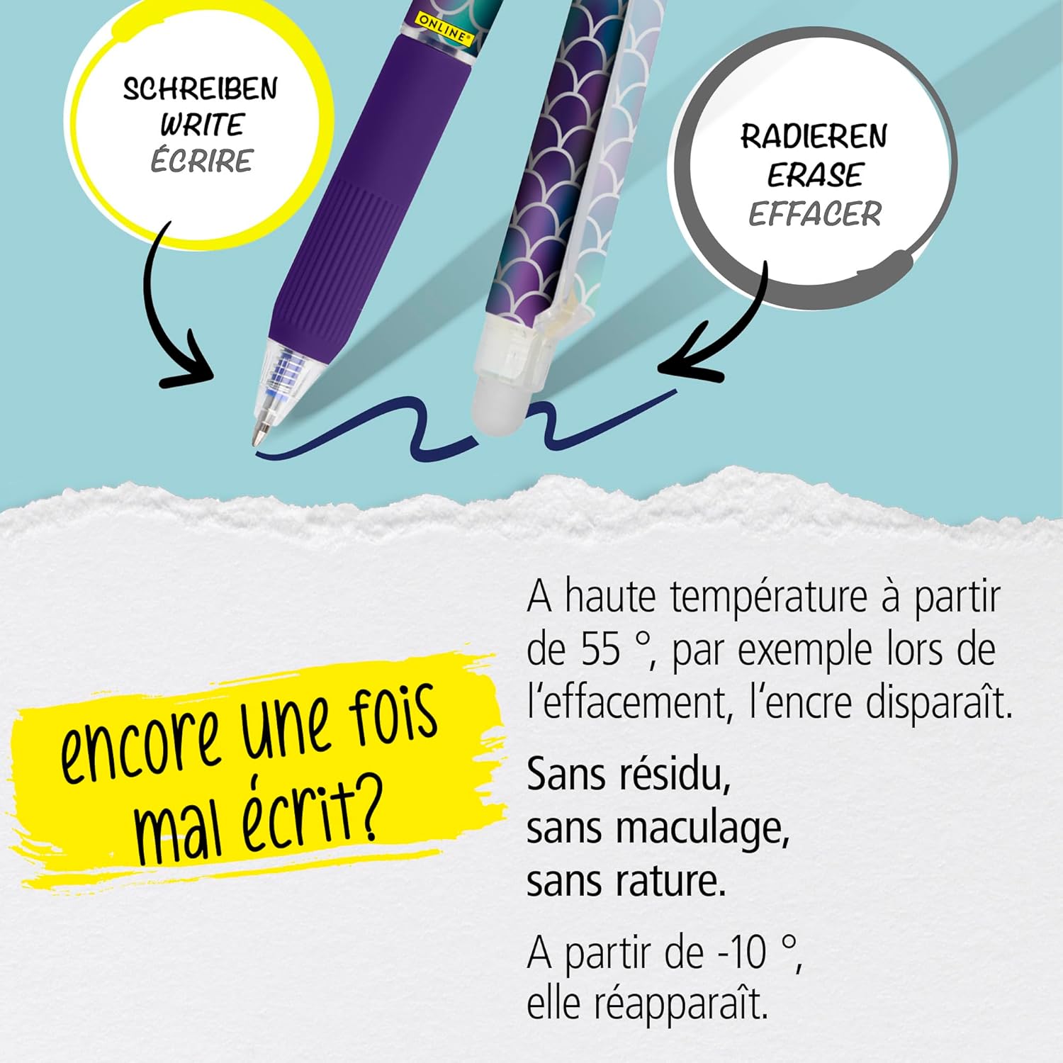 Stylo Gel MagiXX Effaçable - Rechargeable Bleu – Image 3