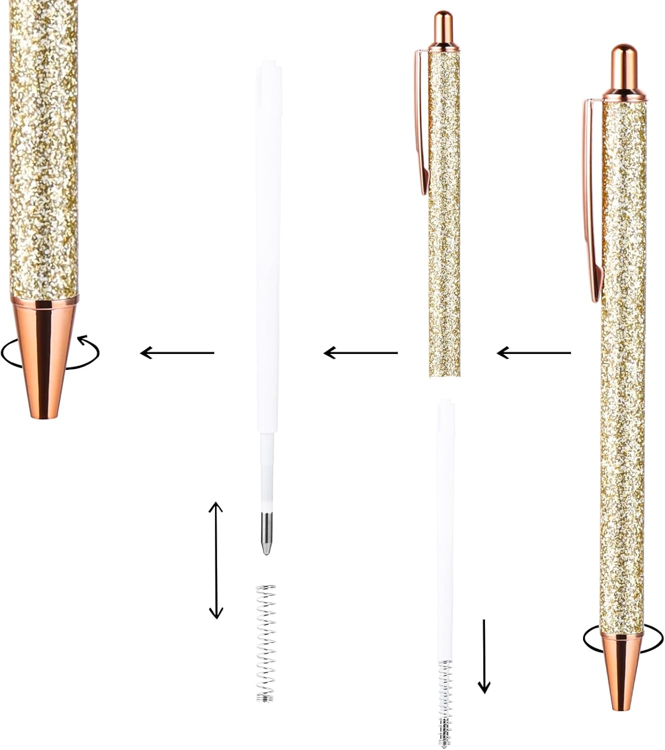 Set de 5 stylos métalliques à paillettes rétractables – Image 3
