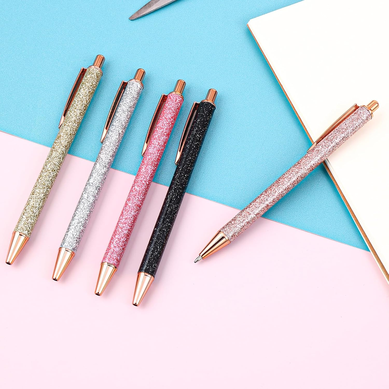 Set de 5 stylos métalliques à paillettes rétractables – Image 4