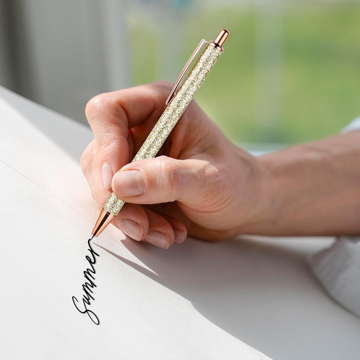 Set de 5 stylos métalliques à paillettes rétractables – Image 5