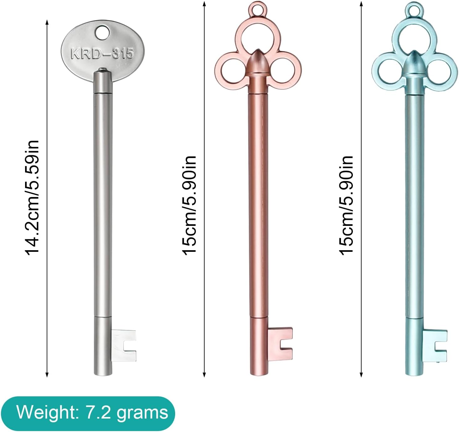 Lot de 3 Stylos Clé Rétro - Bleu, Argent, Rose – Image 7