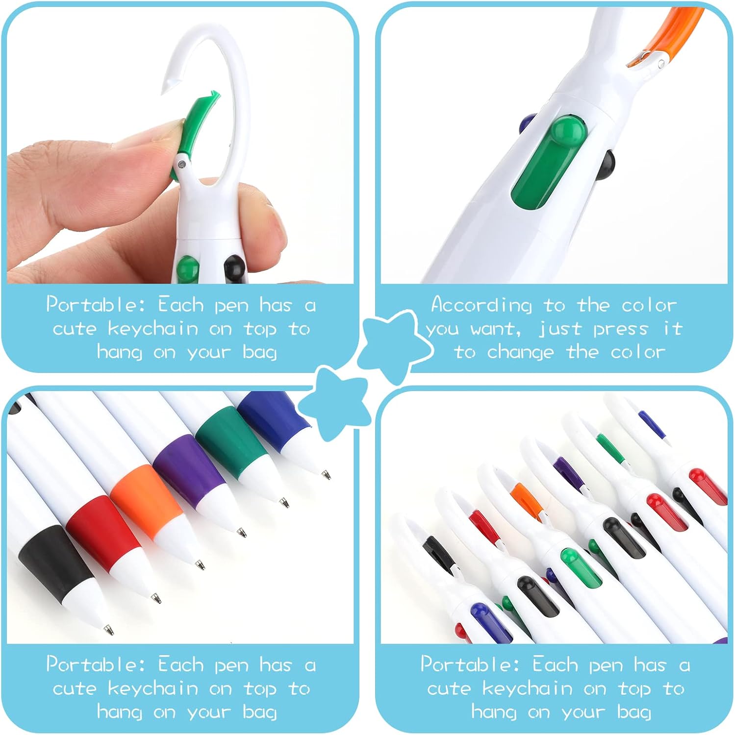 Stylo 4-en-1 TIESOME Multicolore avec Mousqueton – Image 3