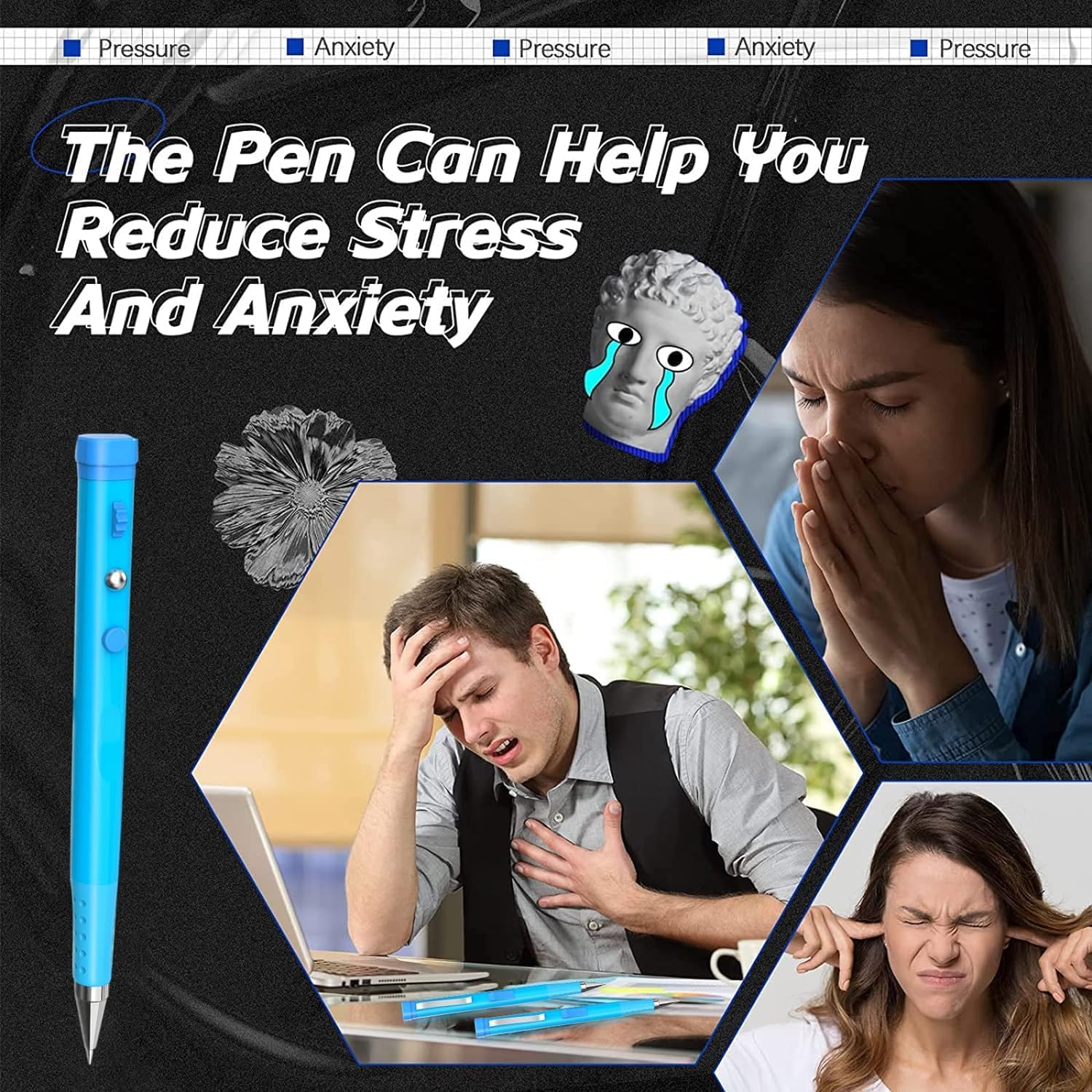 Stylo Anti-Stress Fidget Squishy Bleu – Image 2