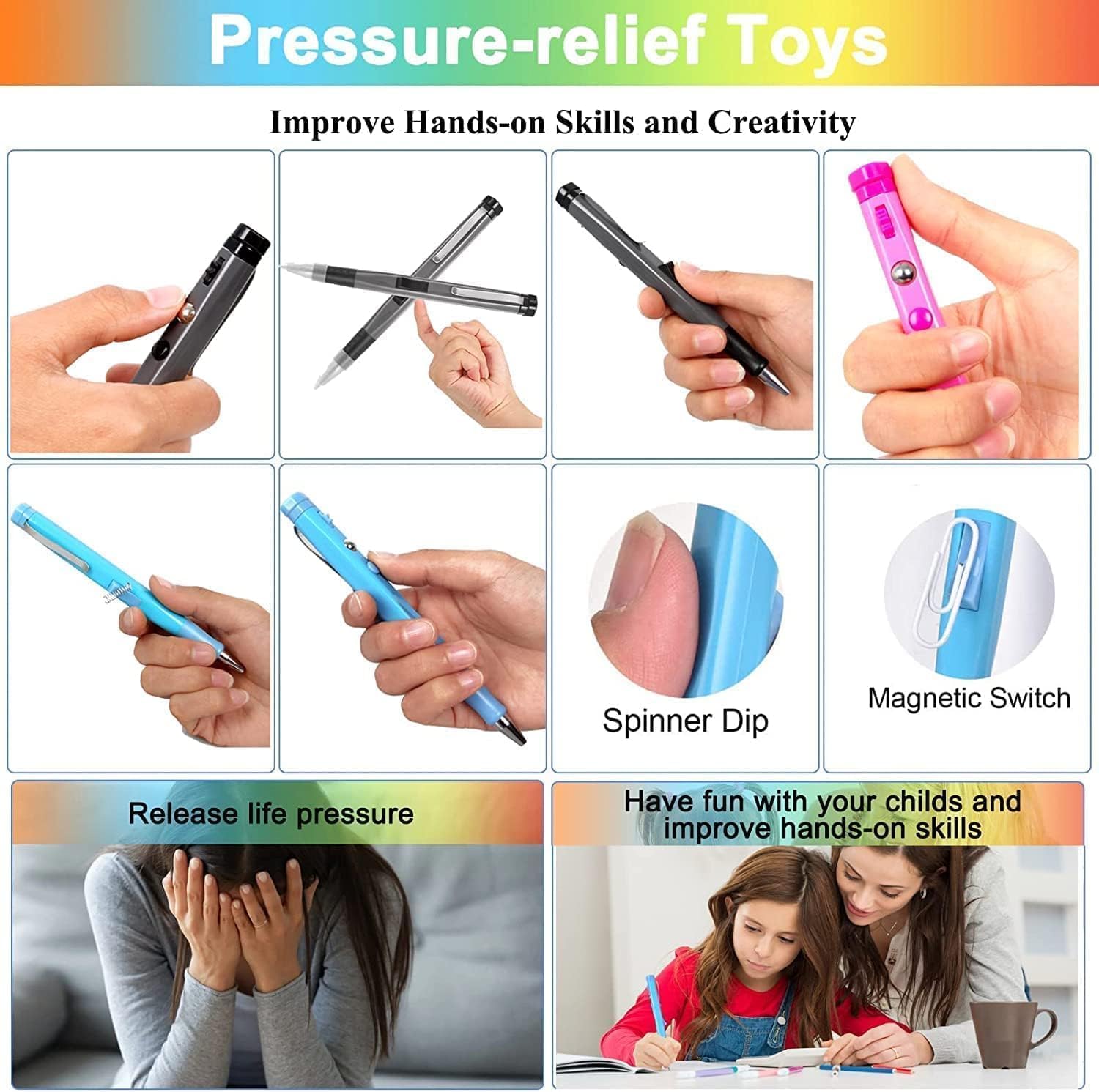 Stylo Anti-Stress Fidget Squishy Bleu – Image 9