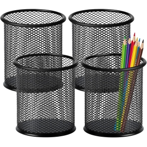 4 PCS Pot à Crayon Métal Mesh Noir