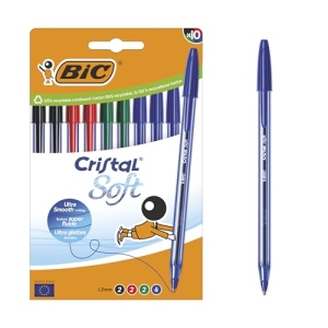 BIC Cristal Soft Stylos-bille pointe moyenne 1,2 mm, encres assorties, boîte de 10