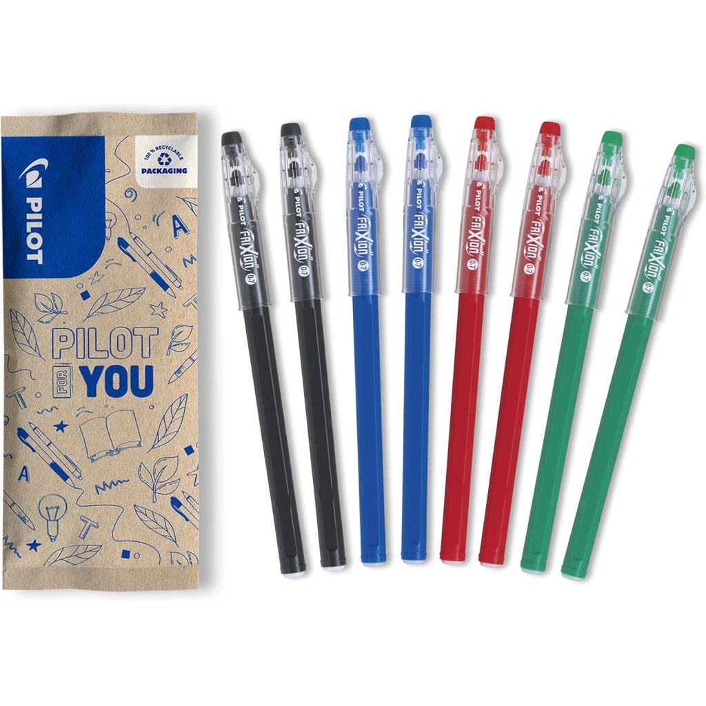 8 Stylos FriXion Ball Stick Effaçables - 4 Couleurs