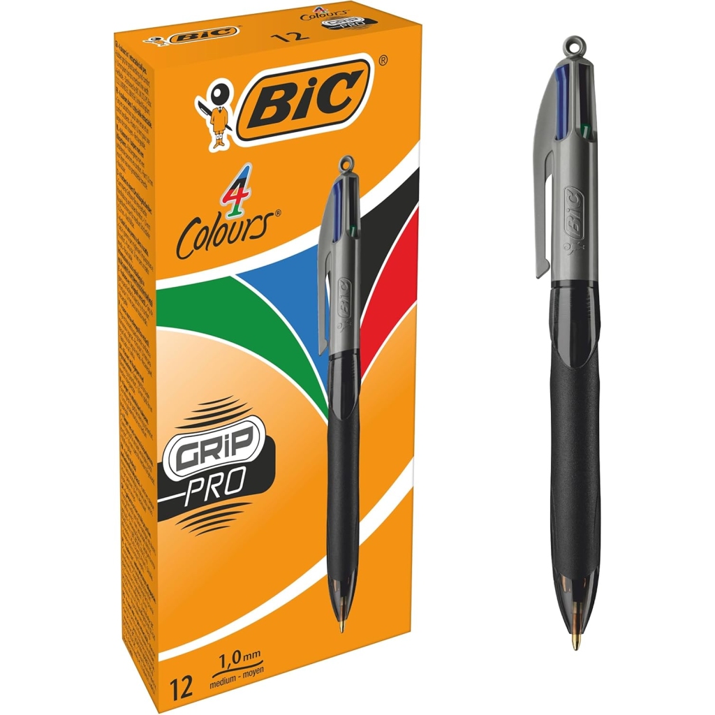 BIC 4 Couleurs Grip Pro - Boîte de 12 Stylos