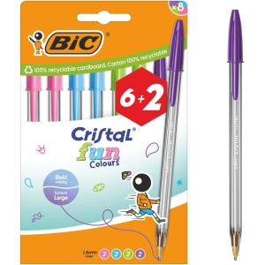 BIC Cristal Fun - Pack de 8 Stylos-bille Couleurs Assorties
