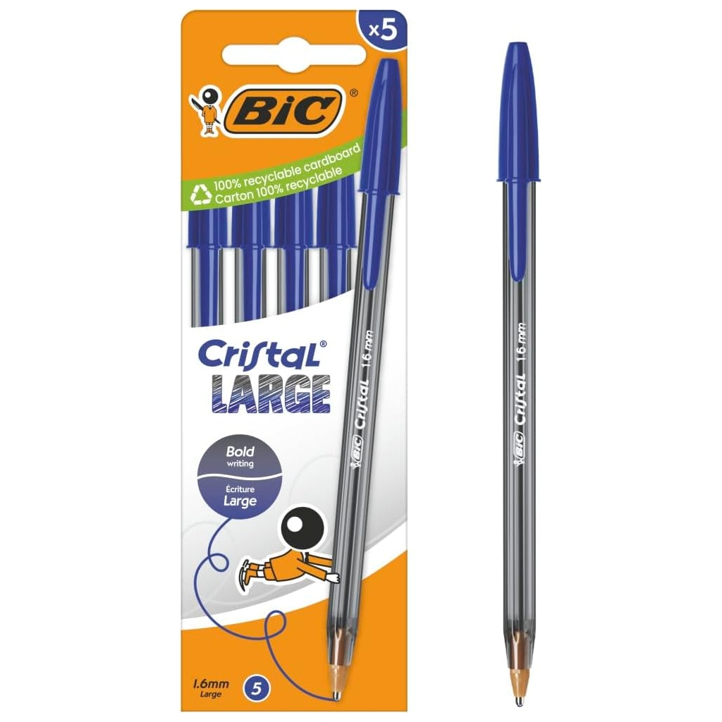 BIC Cristal Large - Stylos-bille Bleus (Pack de 5)