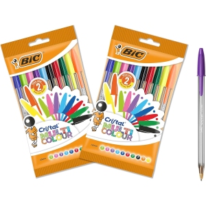 BIC Cristal Multicolore - Lot de 20 Stylos-Bille