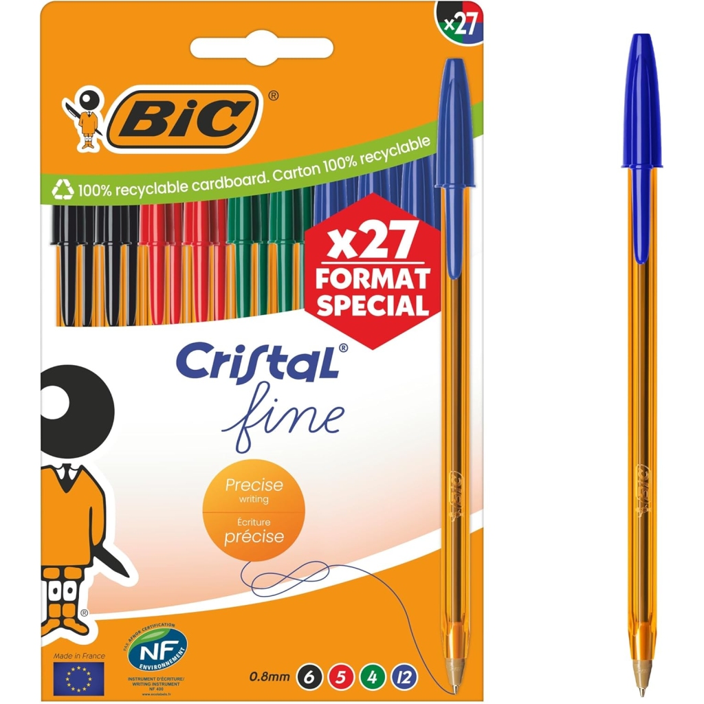 Boîte de 27 BIC Cristal Stylos Bille Pointe Fine