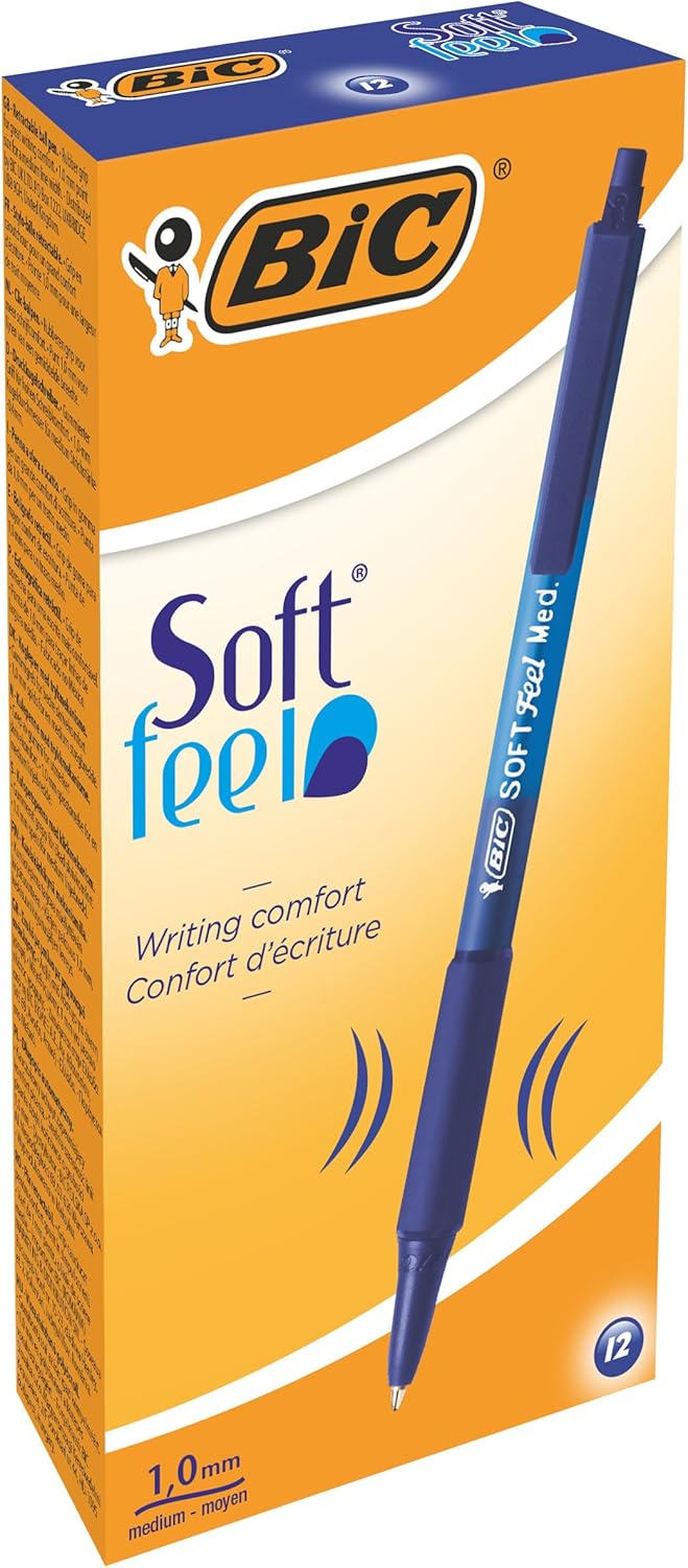 BIC Soft Feel - Stylos Bille Rétractables, Boîte de 12