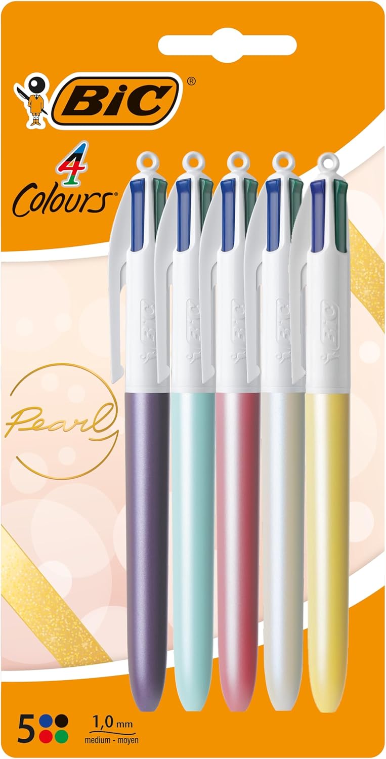 BIC Stylo-Bille 4 Couleurs Perlées - Blister de 5