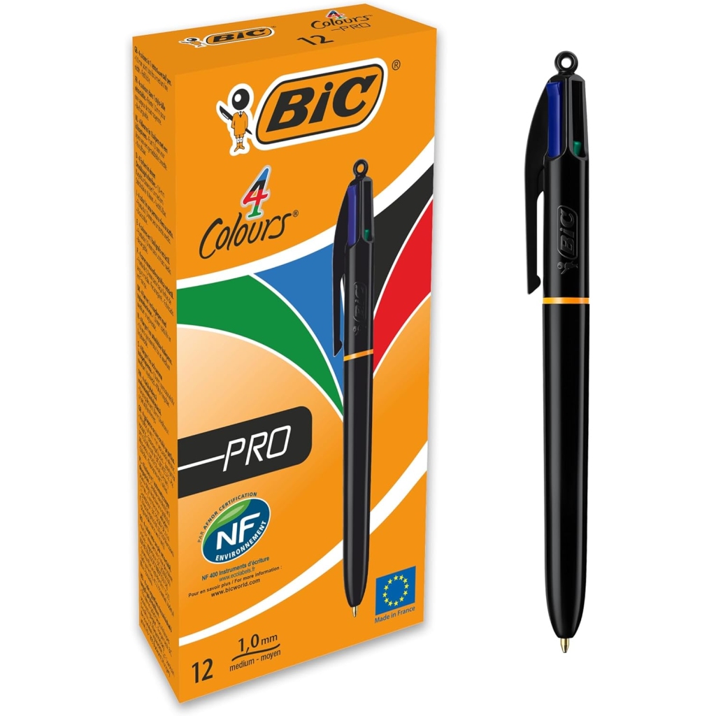BIC Stylos Bille 4 Couleurs Assorties - Boîte de 12