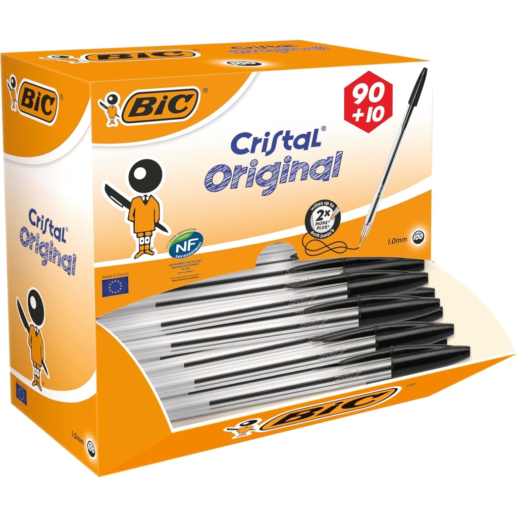 Bic Cristal Original Stylo Bille Noir - Lot de 90 + 10 Gratuits