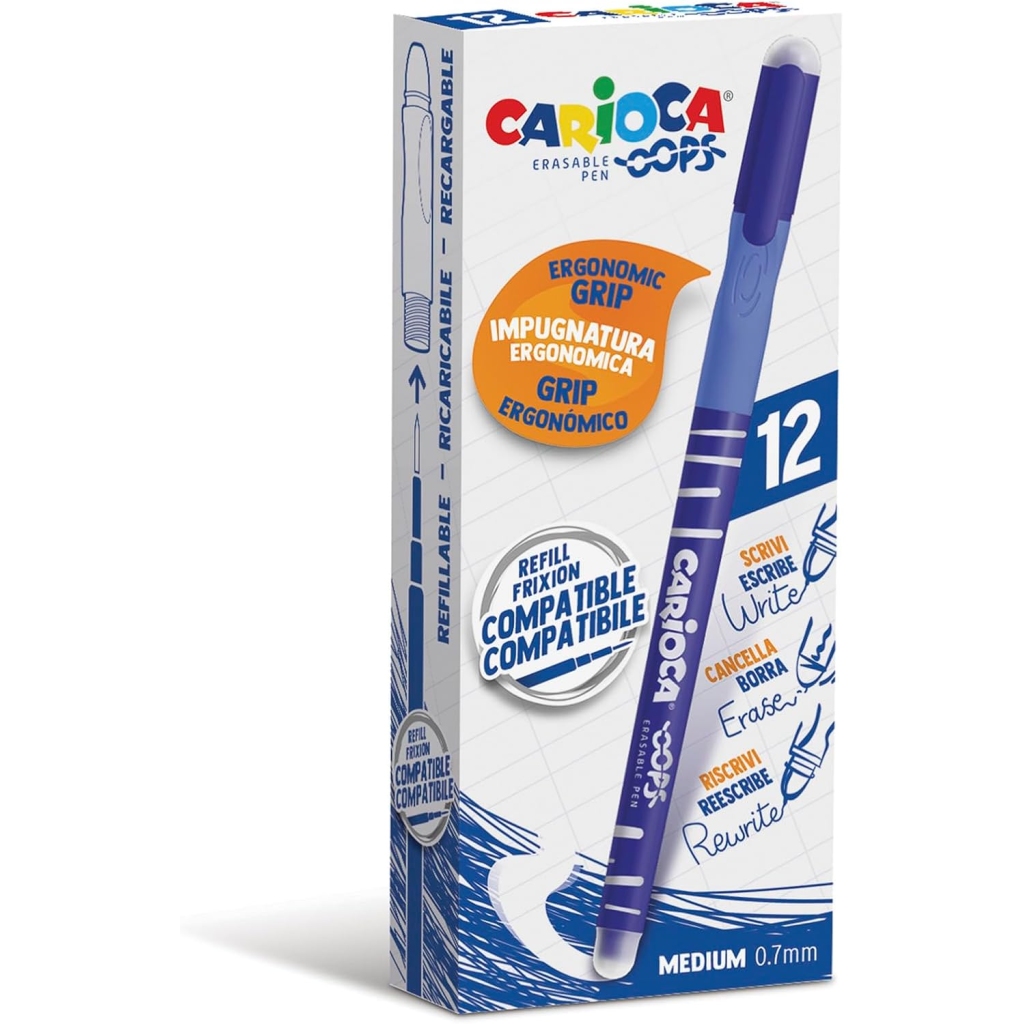 Crayon Carioca Oops Bleu x12 stylos effaçables