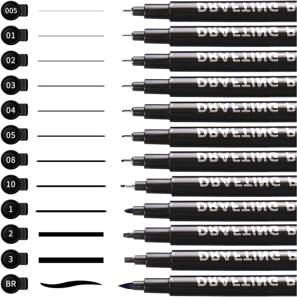 Ensemble de 12 Feutres Noirs Pointe Fine