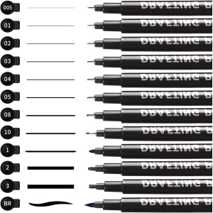 Ensemble de 12 Feutres Noirs Pointe Fine