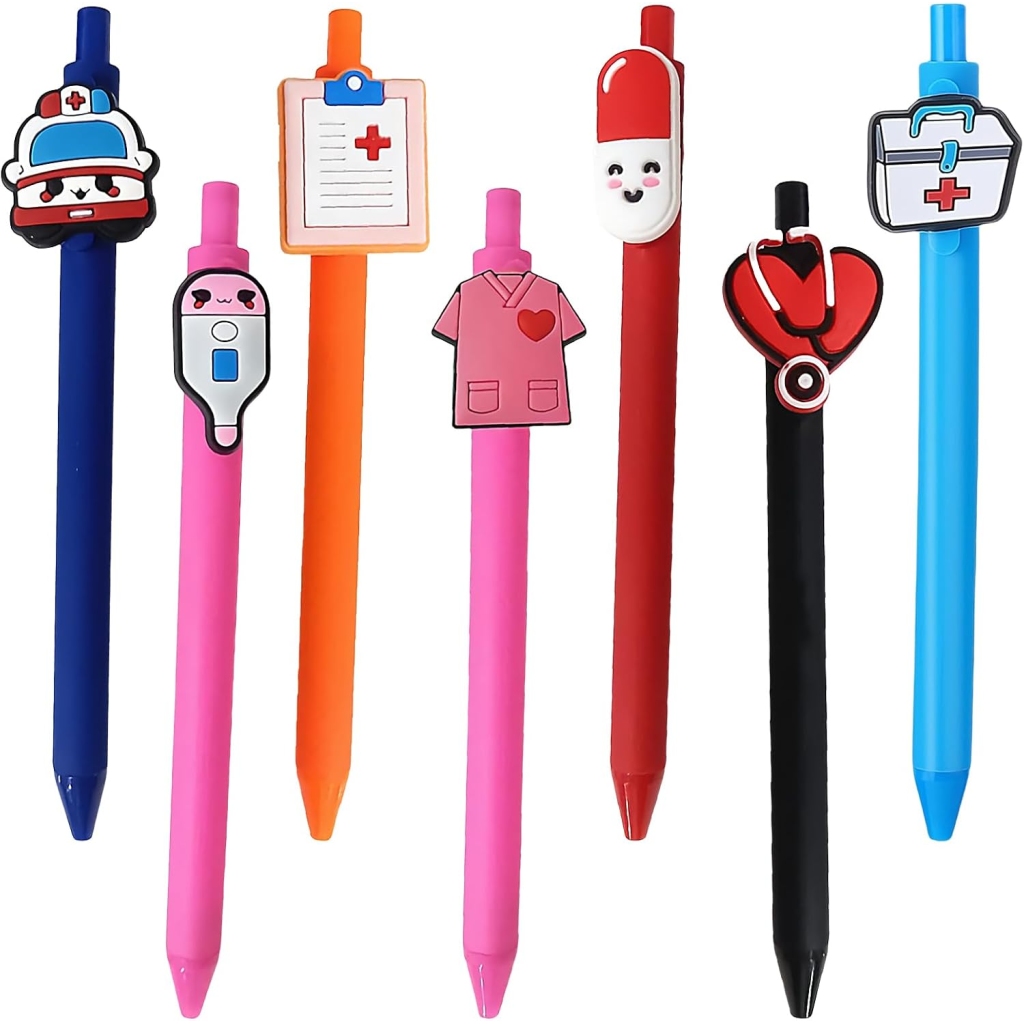 Ensemble de 7 Stylos Infirmière Mignons - Noir 0,5mm