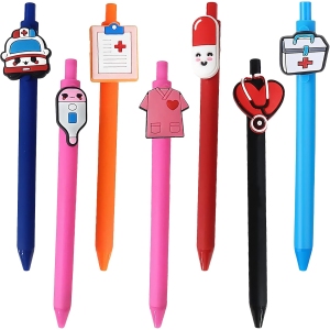 Ensemble de 7 Stylos Infirmière Mignons - Noir 0,5mm