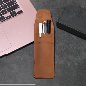 Étui à Stylos Plume en Cuir Synthétique – Marron