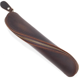 Étui à Stylos en Cuir Véritable – Brun Coco