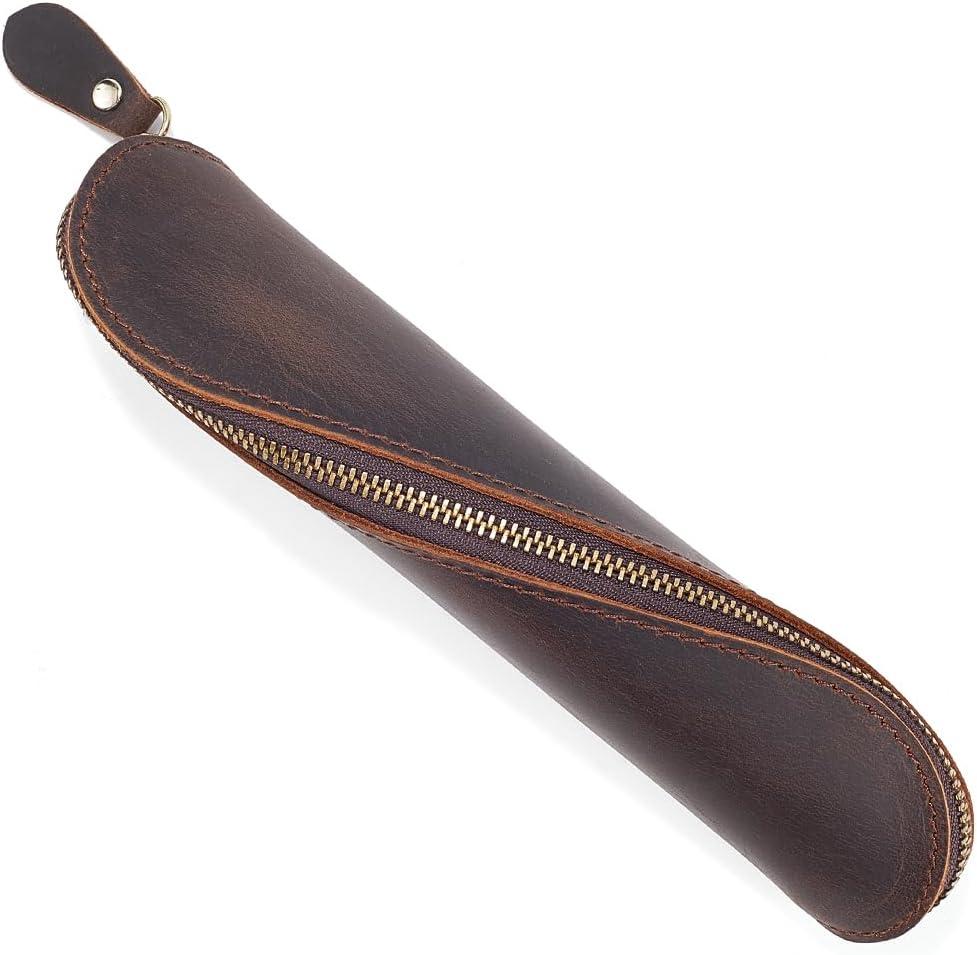 Étui à Stylos en Cuir Véritable - Brun Coco