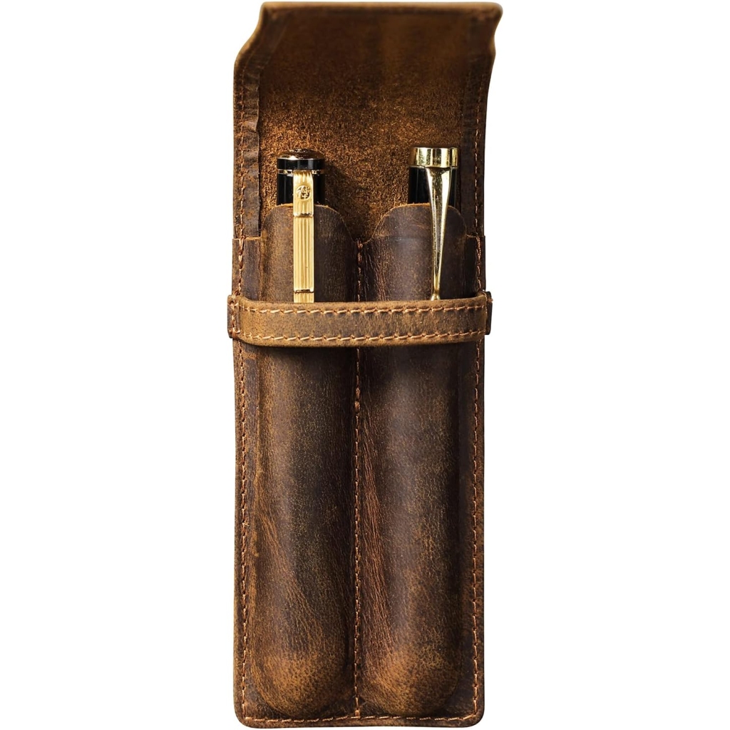 Étui à Stylos en Cuir Vintage, Fait Main et Élégant