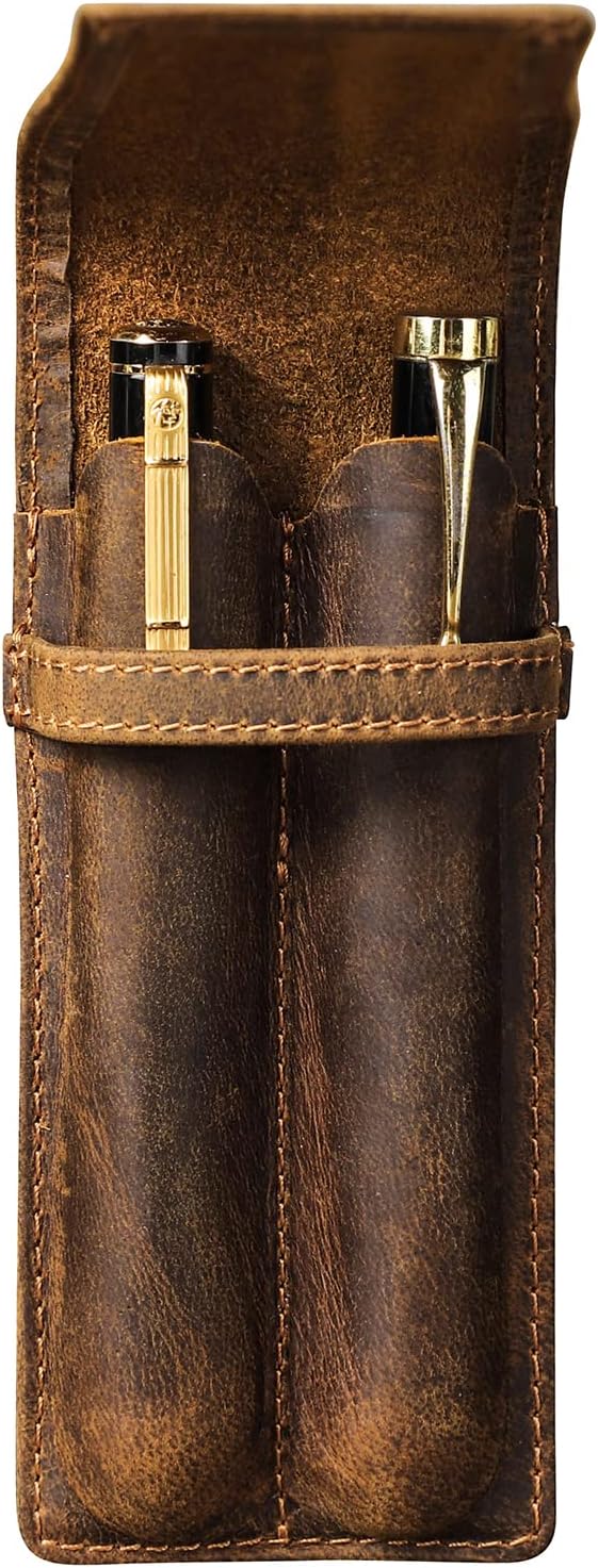 Étui à Stylos en Cuir Vintage - Fait Main et Élégant