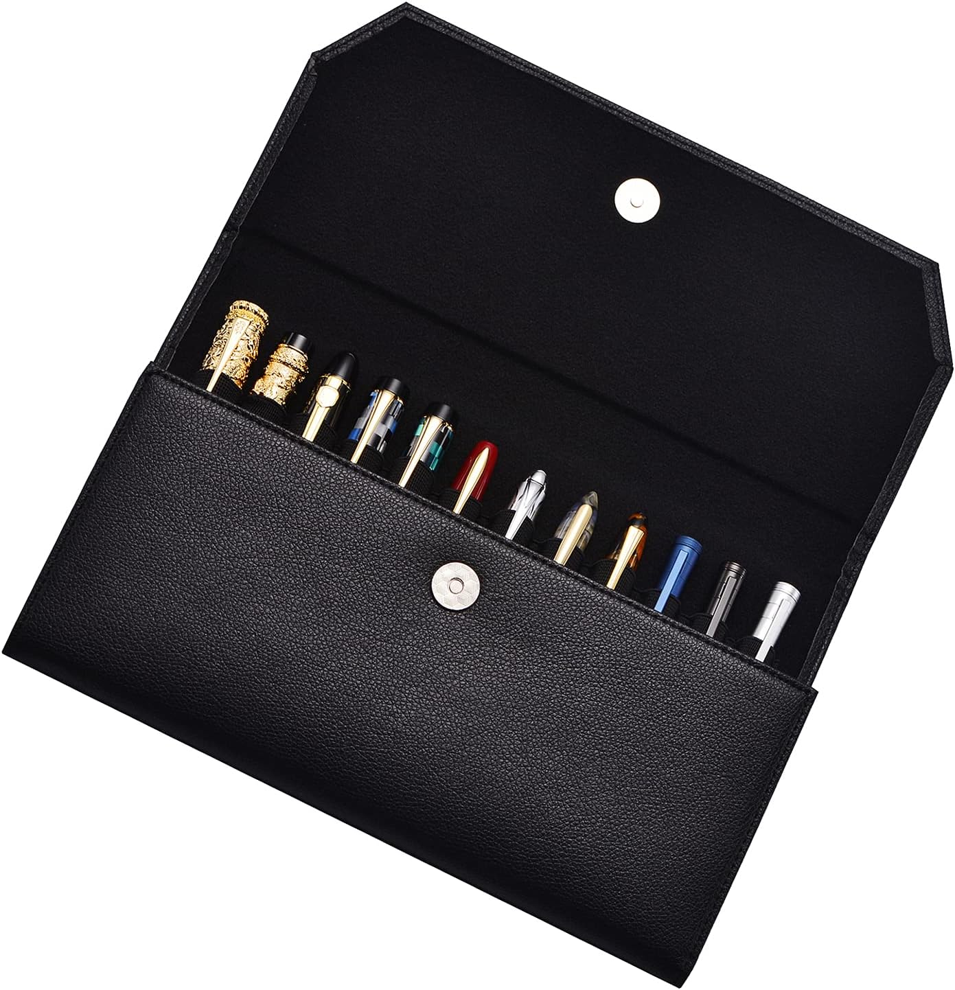 Étui en Cuir PU Noir pour 12 Stylos Plume