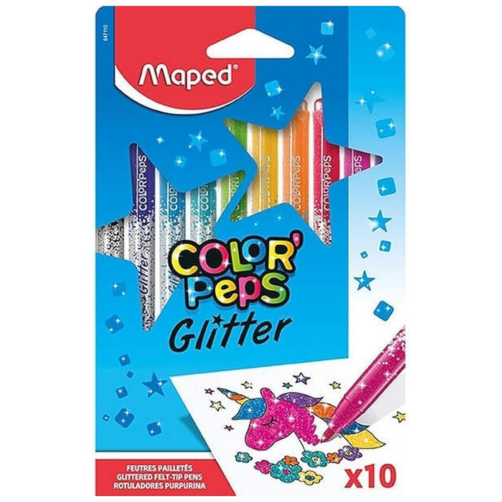 Feutres Glitter Color'Peps - 10 Couleurs Pailletées