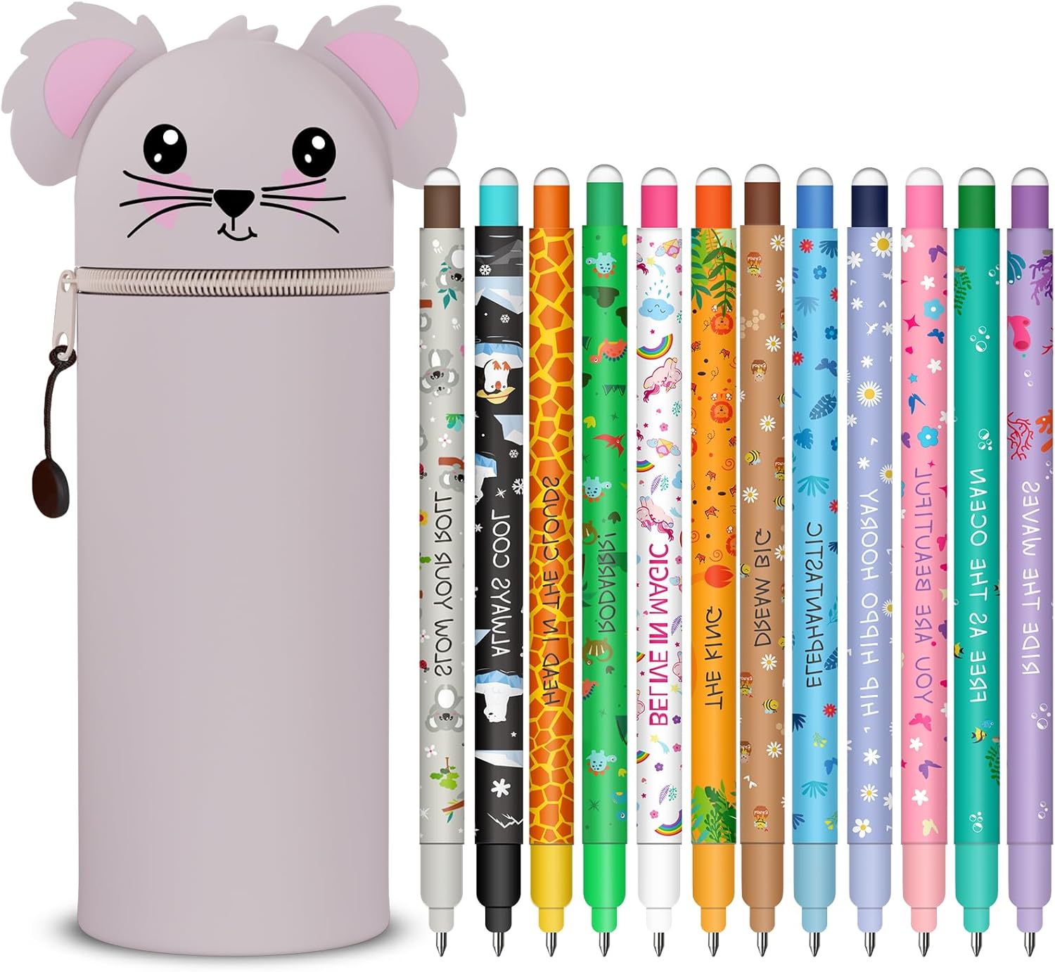Lot Kawaii : Trousse Souple + 12 Stylos Gel Effaçables