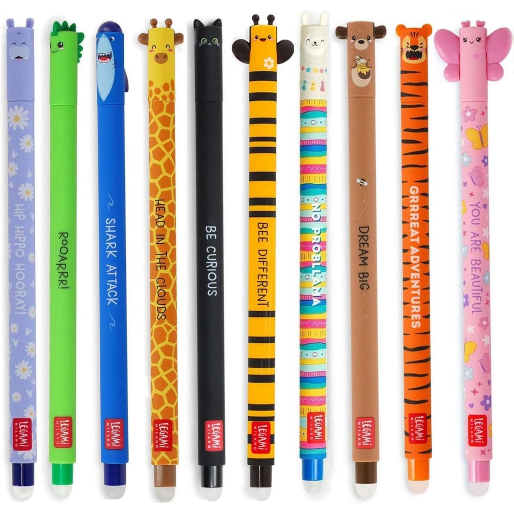 Lot de 10 Stylos Gel Effaçables Animaux