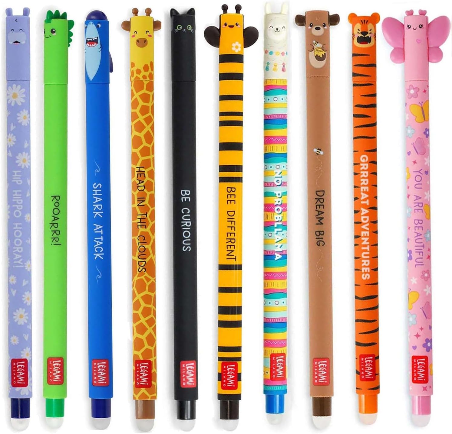 Lot de 10 Stylos Gel Effaçables Animaux