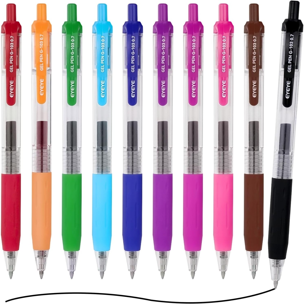 Lot de 10 Stylos Gel Rétractables 0,7 mm