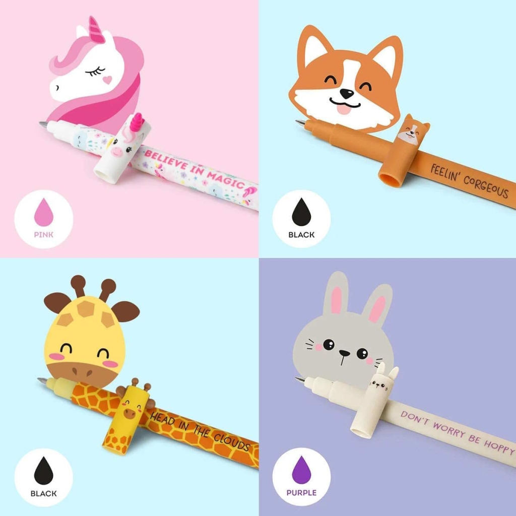 Lot de 10 stylos gel effaçables Animaux Fun