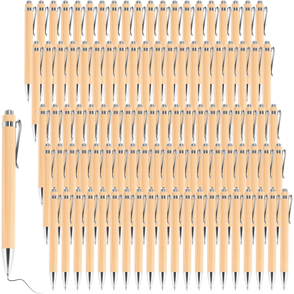 Lot de 100 stylos à bille en bambou - Encre noire