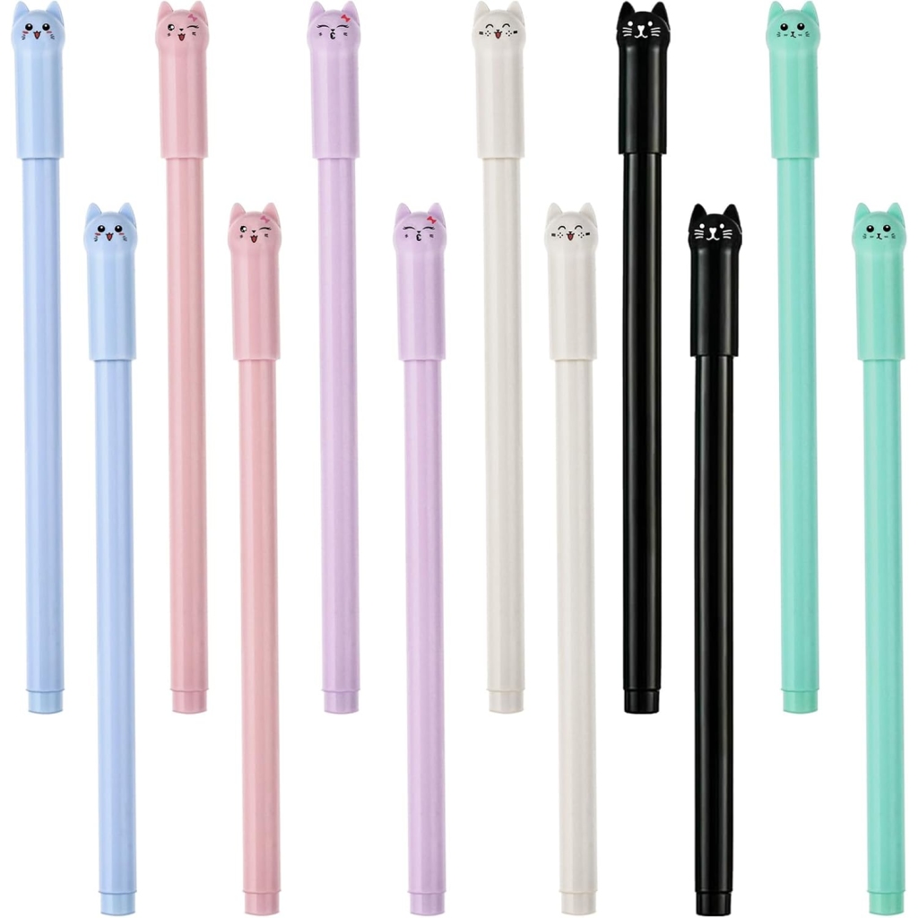 Lot de 12 Stylos Gel Kawaii Chat 0,5 mm