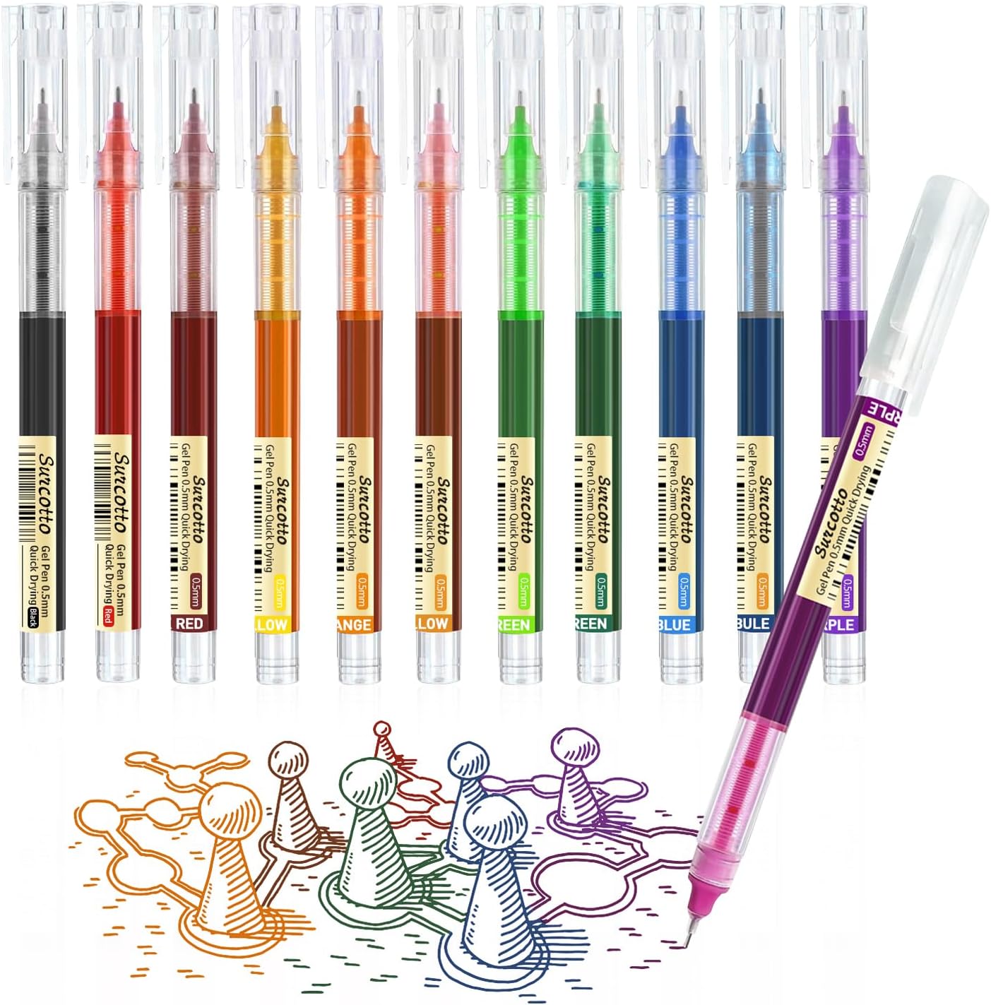 Lot de 12 Stylos Gel Ultra-Fins Multicolores