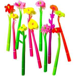 Lot de 12 Stylos à Bille Fleurs Colorés - 0,38 mm