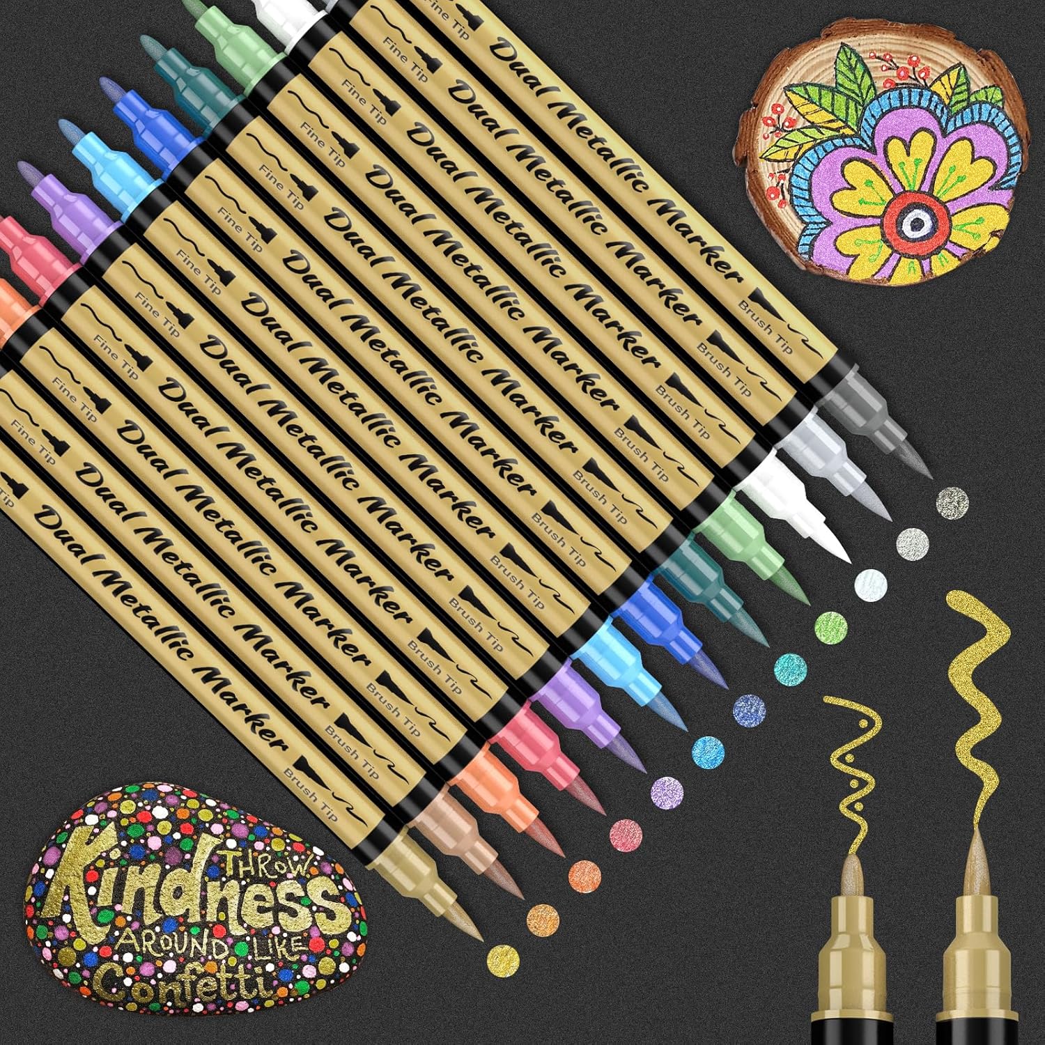 Lot de 12 marqueurs métalliques double pointe