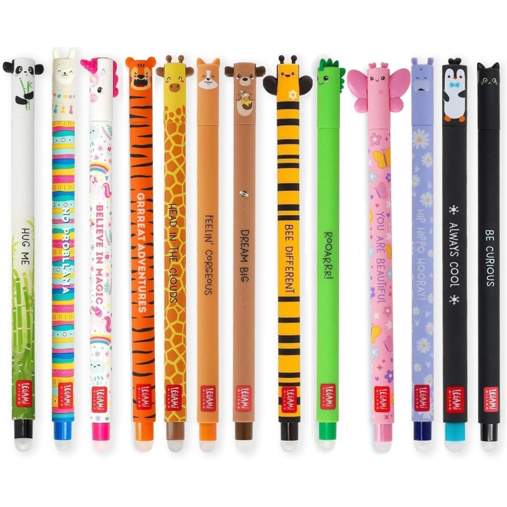 Lot de 13 Stylos Animaux Colorés Gel Effaçables
