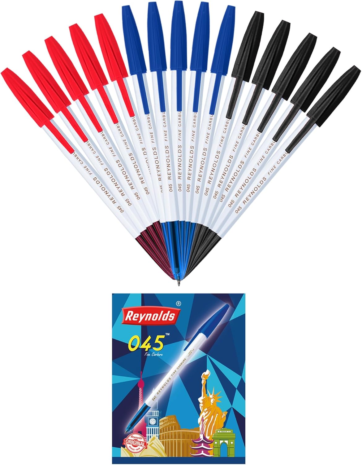 Lot de 15 Stylos à Bille Confort - 5 Bleus, 5 Noirs, 5 Rouges