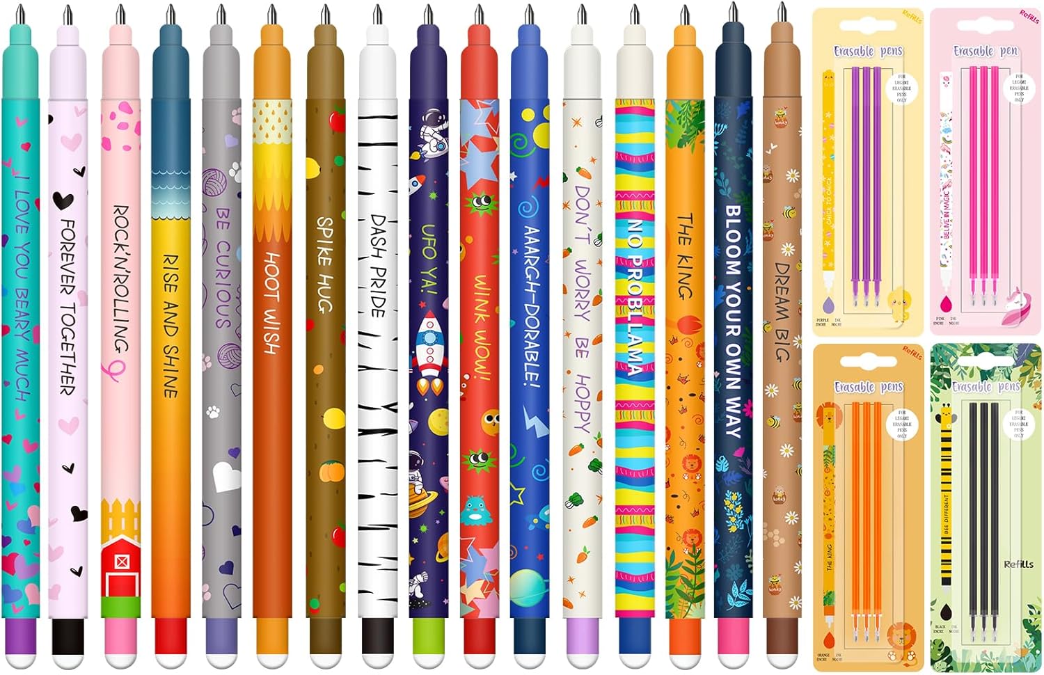 Lot de 16 Stylos Gel Effaçables + 12 Recharges